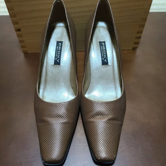 EXCELLENT USED SHOES PROXY ITALIAN LEATHER COPPER GOLD MESH TEXTURED HEELPUMPS 8 - Picture 2 of 14